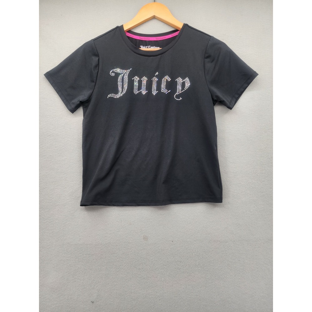 Juicy Couture Sport Black Rhinestone Logo T-Shirt Bling Y2K Aesthetic Womens S